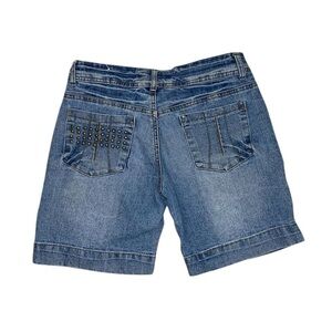 Y2k low rise studded denim mid length shorts